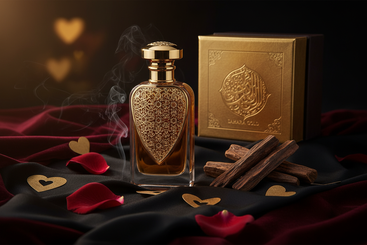 Présentation de parfum masculin style émiratie pour la saint valentin